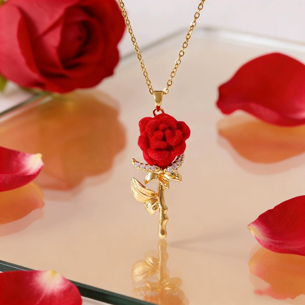 Birth Flower Necklace - Dames ketting met roos en Franse