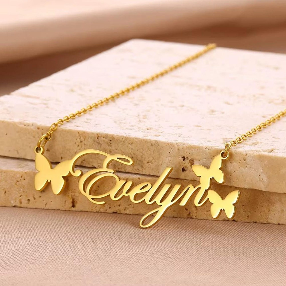 Birth Flower Necklace - Aangepaste naamketting Gepersonaliseerde sieraden Roestvrijstalen naamplaatje