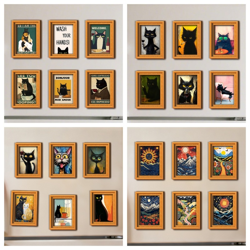 Engraved Wood Frame - 6 stks/set Houten Koelkastmagneet Kunstwerk Koelkastmagneet