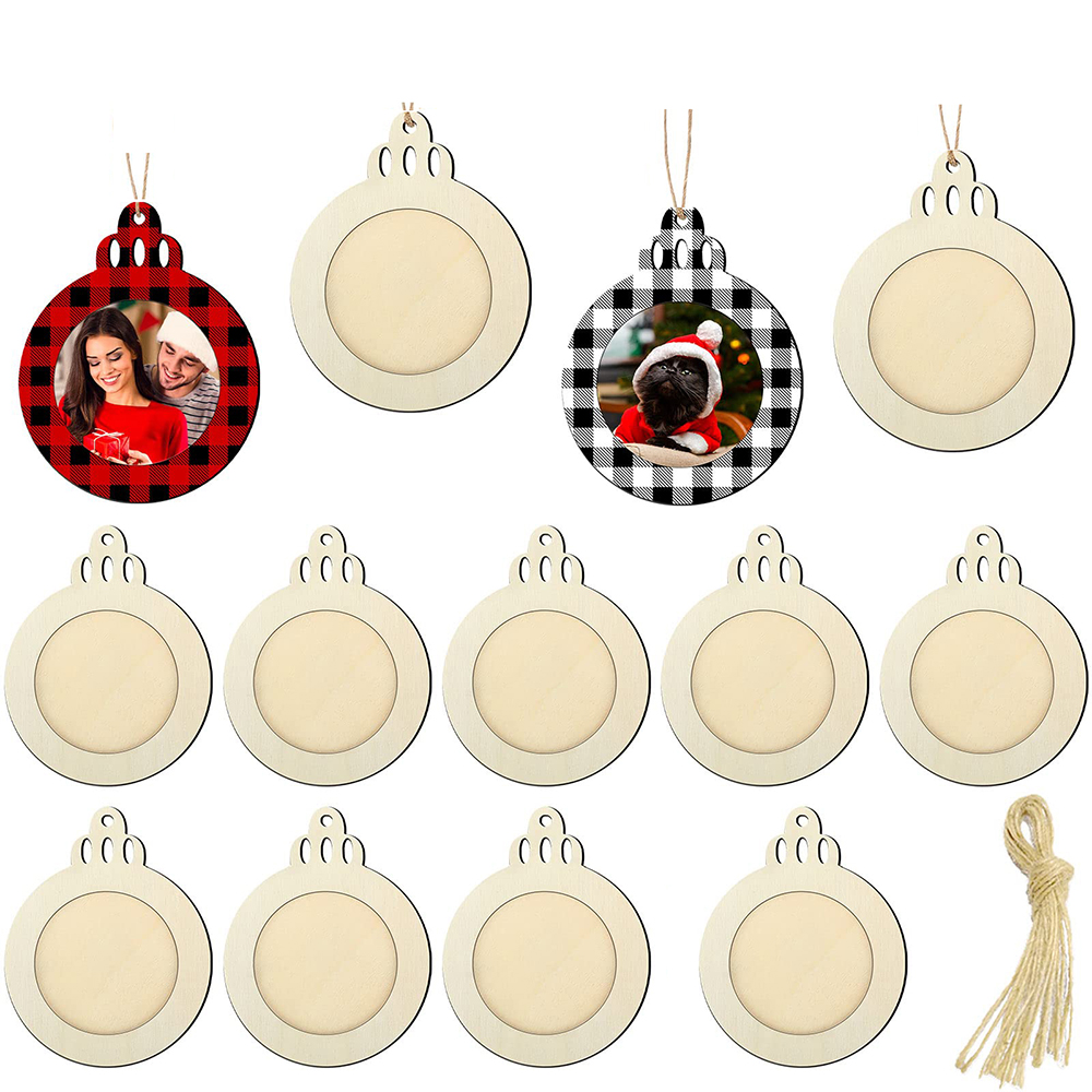Engraved Wood Frame - 10 stuks kerst fotolijst ornamenten houten