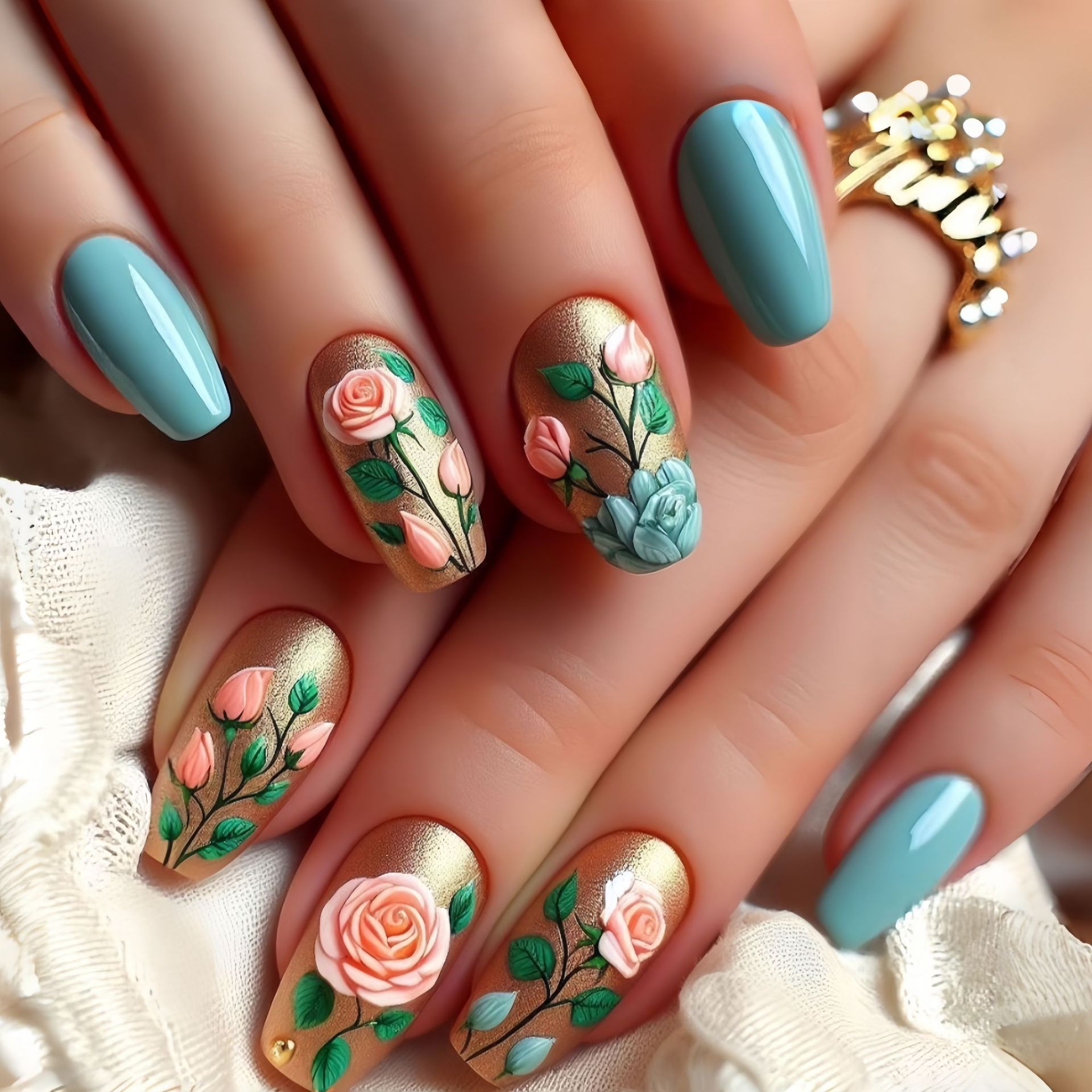 Pressed Flower Art - Medium nepnagels voor dames meisjes gradiënt